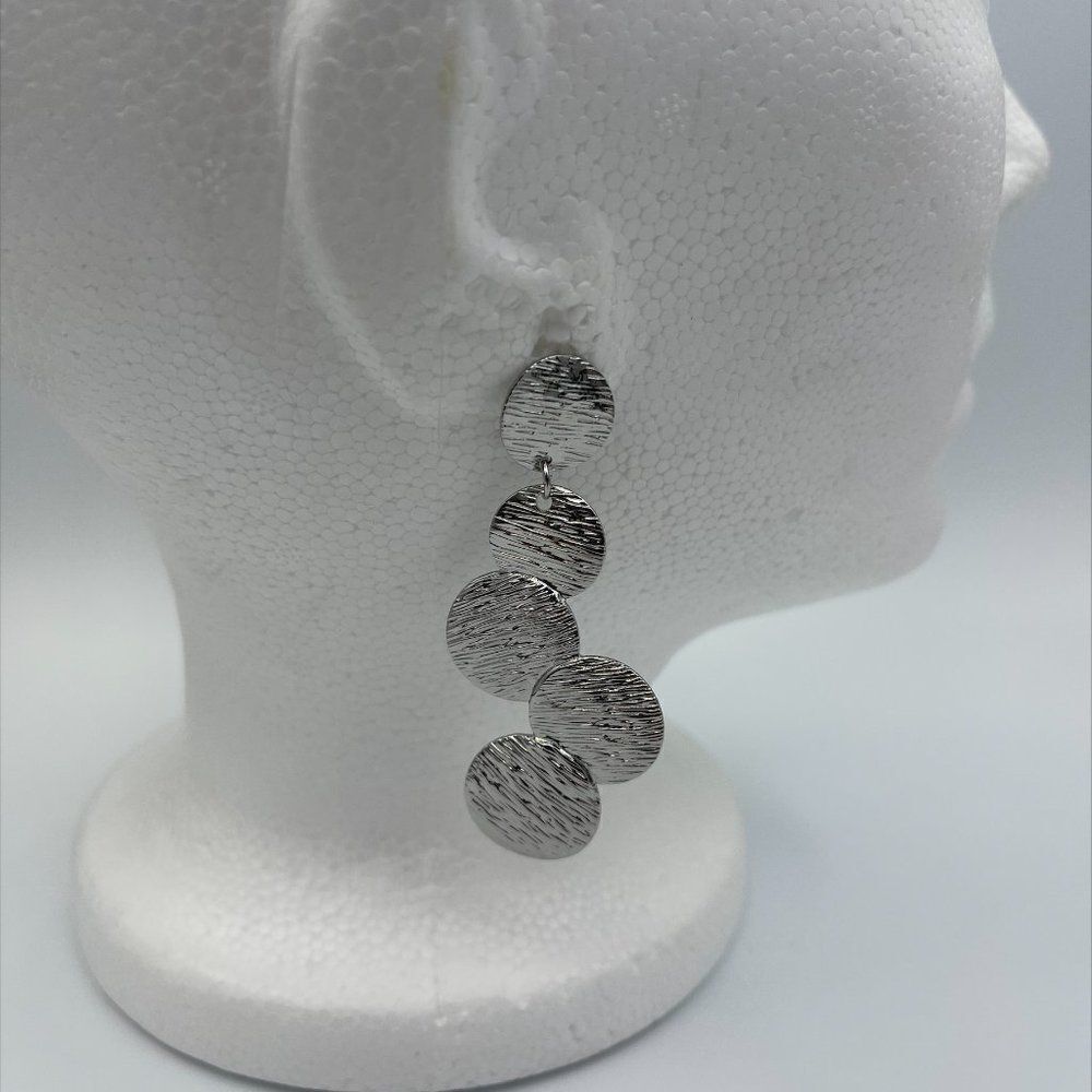 New earrings in hammered silver look, statement size, multiple coin, fashion